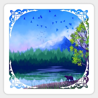 Forest With Lake, Mountain and Bear Magnet